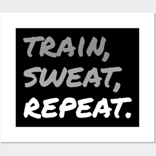 TRAIN, SWEAR, REPEAT. (Handwritten style DARK BG) | Minimal Text Aesthetic Streetwear Unisex Design for Fitness/Athletes | Shirt, Hoodie, Coffee Mug, Mug, Apparel, Sticker, Gift, Pins, Totes, Magnets, Pillows Posters and Art